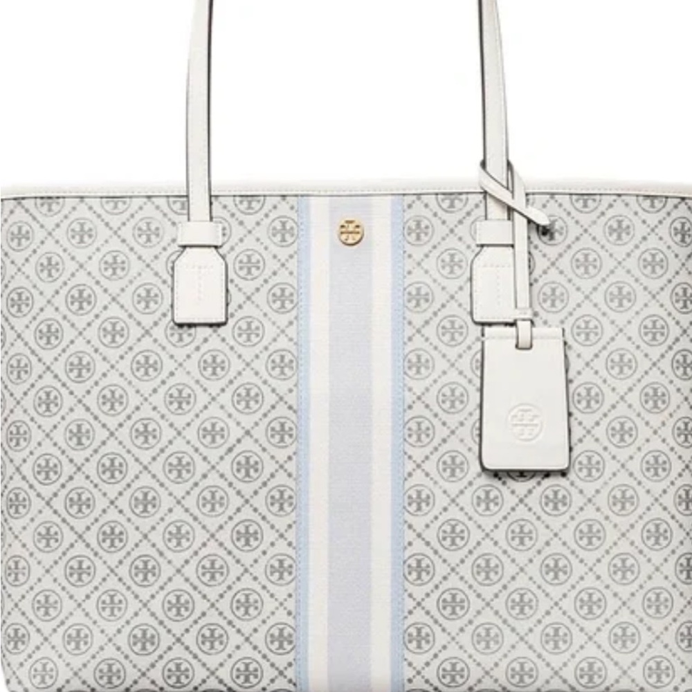 Tory Burch Gray and White Geometric Tote